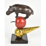 GILLIE & MARC; a contemporary bronze limited edition sculpture, 'The Hippo Just Wanted an Apple