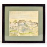 HARRY EPWORTH ALLEN (British, 1894-1958); watercolour, ‘Irish Cottages’, rural scene with rocky