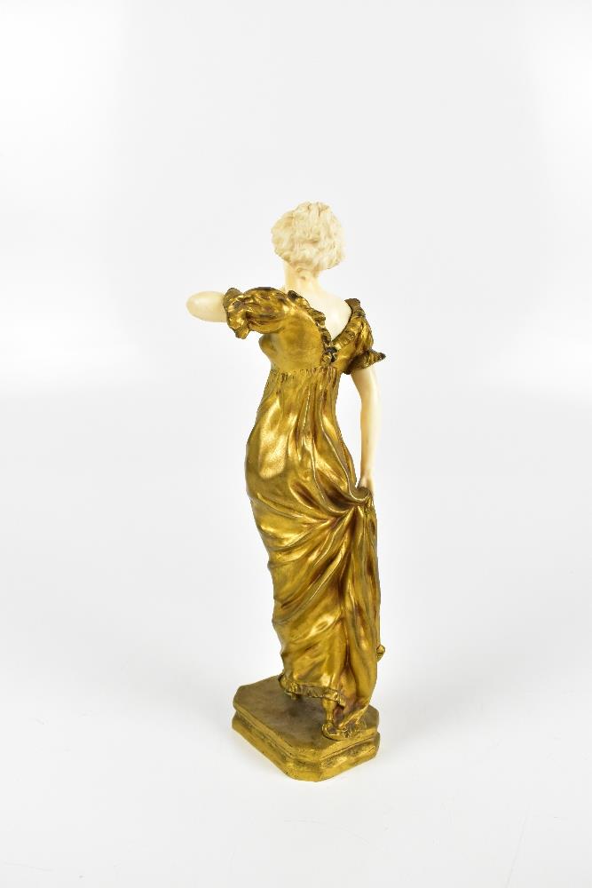 AFFORTUNATO GORY (FRENCH-ITALIAN, fl. 1895-1925); an Art Nouveau gilded bronze figure of a lady in a - Image 3 of 3