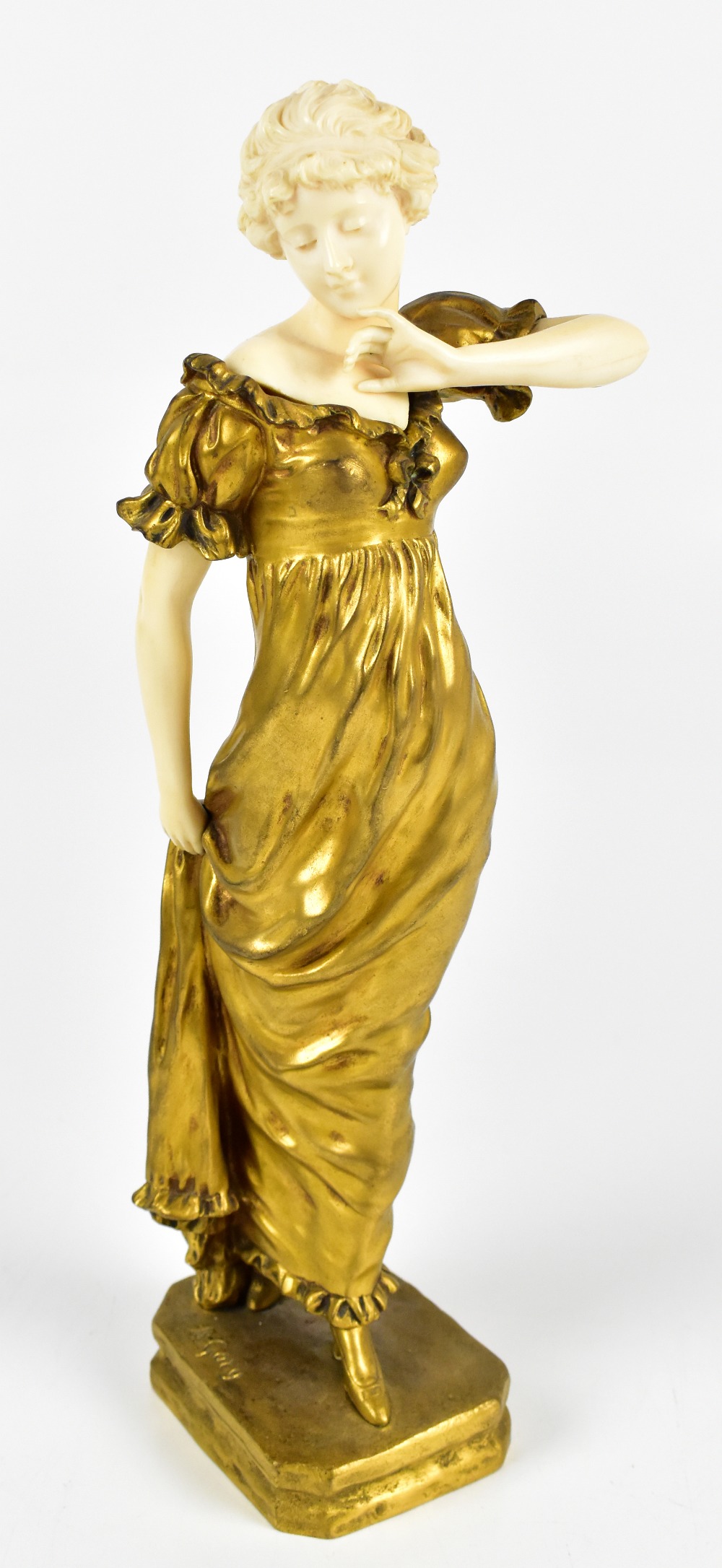 AFFORTUNATO GORY (FRENCH-ITALIAN, fl. 1895-1925); an Art Nouveau gilded bronze figure of a lady in a