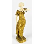 AFFORTUNATO GORY (FRENCH-ITALIAN, fl. 1895-1925); an Art Nouveau gilded bronze figure of a lady in a