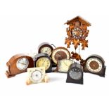 Nine mainly mid-20th century clocks to include a Kienzle example,