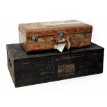 An early 20th century metal trunk with lettering to top, length 77cm,