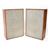 A pair of unnamed teak speakers for music system, each 66 x 42cm (2).
