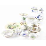 A group of six Herund Hungarian Porcelain blue and white and gilt-heightened pieces to include