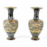 A pair of Doulton Slaters patent chine ware vases of ovoid tapering form,