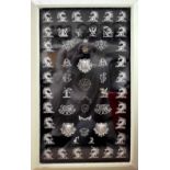 An impressive framed collection of 19th century heraldic crests used as household livery crests,