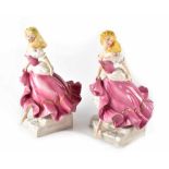 Two Franklin Mint 'Cinderella' figures on stone staircase base with glass slipper (2).