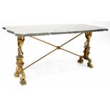 A gilt brass occasional table with shaped green marble top,