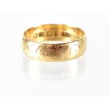 An 18ct gold wedding band, stamped 18, maker Abraham Meyer Blanckensee, Birmingham 1889, size R,