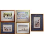 Five maritime-themed watercolours to include a Richard Tuff colour lithograph;