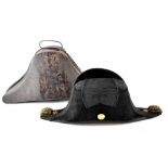 A c1790s Royal Naval bicorne hat in original tin carrying case.