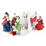 Ten Royal Doulton figures to include HN2991 'June', HN3439 'The Skater', HN3311 'Fragrance',