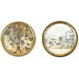An unusual large brass-framed bottle coaster with an extract from Gillray's;