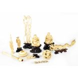 Various 19th and early 20th century Oriental carved ivory items to include Japanese okimono,
