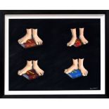 RAYMOND WATSON (British, 20th century); acrylic on canvas, a study of four pairs of feet,