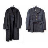 A British RAF greatcoat, size 13 and a four-pocket tunic, regular size 40 (2).