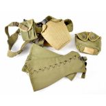 A US wartime military waist belt and cross belts with ammunition pouches, water bottle and carrier,