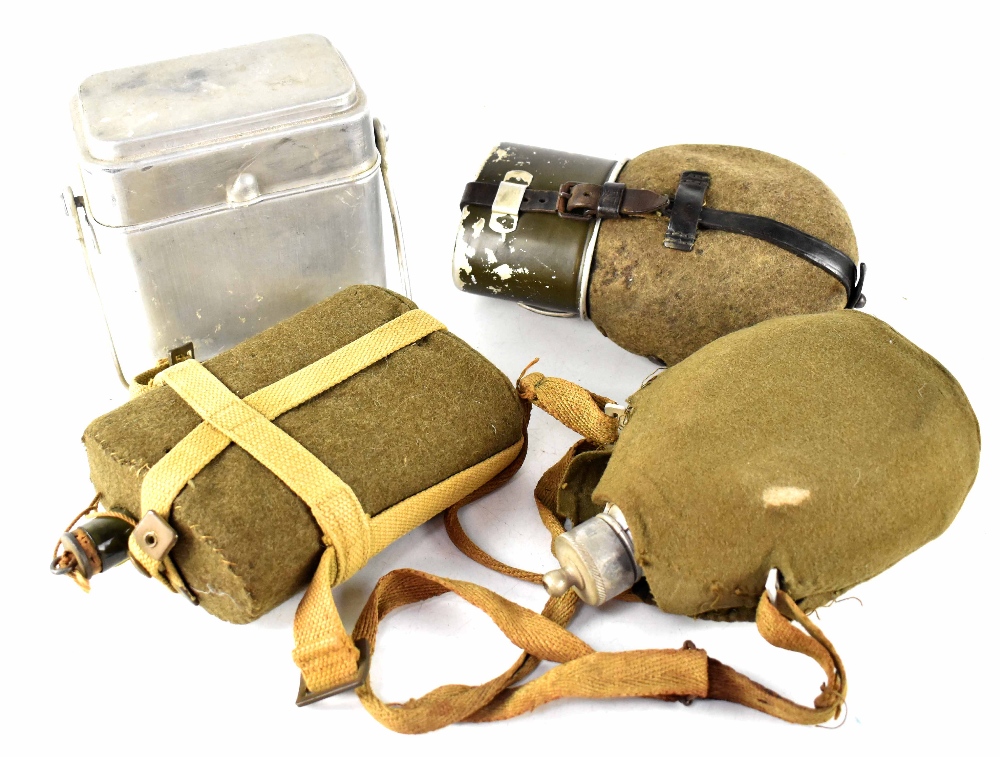 Army flasks to include British, German and Continental, also an aluminium military canteen (4).