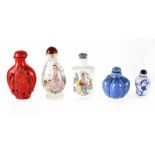 Five various Oriental scent bottles, two with character marks to base (5).