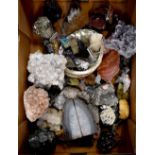 A quantity of geological and mineral samples to include amethyst, celestine, rose quartz, etc.