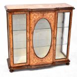 An Italian Sorrento inlaid display cabinet/bookcase, oval glass to central inlaid panel,