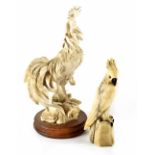 A large Capodimonte figure of a Cockerel attributed to Giuseppe Armani, raised on turned wood base,