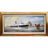 DAVID WILSON (British, 20th century); acrylic on canvas, 'QEII Visits Liverpool',