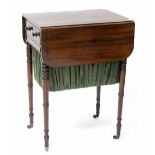 A 19th century mahogany dropleaf work table with single compartmentalised drawer and slide-out wool