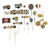 A quantity of German stick pin miniatures, mostly WWI, some groups and individuals, ribbon bar,