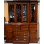 A Georgian-style mahogany break-front bookcase,
