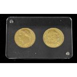 A gold coin presentation set issued by the London Mint Office titled 'Two 20 Francs from the