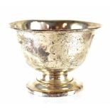 An Edward VII silver footed bowl with flared rim, engraved initials, on pedestal foot, JRA Co Ltd,