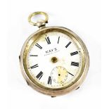 Kay's Famous Lever; a hallmarked silver key wind fusee pocket watch, width 53mm.