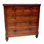 A Victorian mahogany two-over-three chest of drawers to squat baluster supports, height 125.