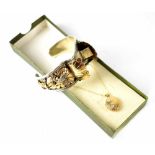 A 9ct yellow gold locket and chain and a silver and gilt Gothic-style bracelet (2).
