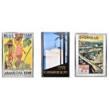 Three reproduction travel posters comprising 'The Liverpool Overhead Railway',