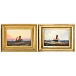 F WALTERS; a pair of oils, seascapes, one daytime scene, the other sunset, 19 x 29cm,