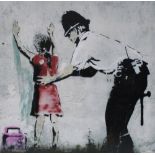 A limited edition colour print on canvas of a policeman frisking a girl, no.