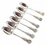 Six Victorian Scottish hallmarked silver Queens pattern tablespoons, each with engraved crest,