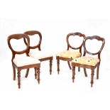 A pair of Victorian balloon-back dining chairs with trefoil tops and one other pair (af) (4).