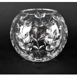 A Tiffany boxed crystal bowl with foliate decoration, height 19cm.