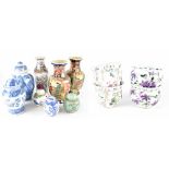 A quantity of Oriental and other ceramics including a pair of modern Satsuma vases,