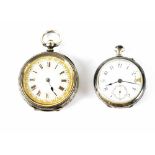 Longines; a white metal keyless wind open face pocket watch,