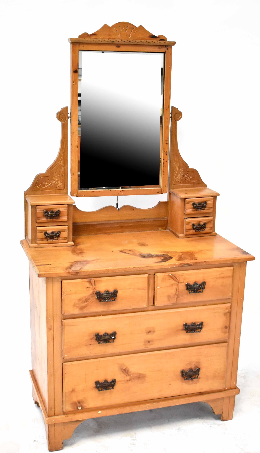 An Edwardian pine mirror-back dressing table,