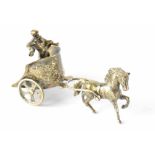 An Elizabeth II hallmarked silver model of a chariot, maker SMD, London 1975, height 5cm, approx 2.