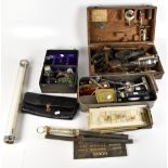 A group of medical and scientific instruments and accessories, including an oak cased doctor Fred