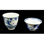 A Chinese blue and white tapering cup, unmarked, height 7cm, and a smaller cup painted with