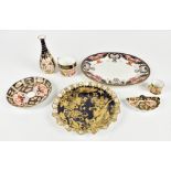 ROYAL CROWN DERBY; seven pieces including circular plate painted with pheasants, Imari ware