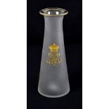 A frosted glass carafe with engraved and gilded initials below a crown, possibly Russian, height